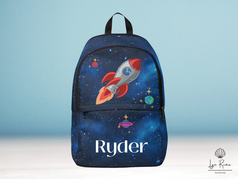 Spaceship backpack. planets solar system. Personalized Back image 0