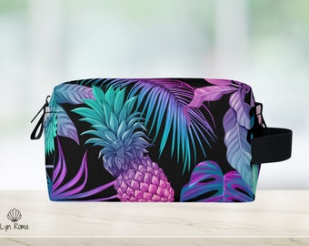 Tropical palm tree print, Personalized toiletry bag, travel bag organizer, monogram travel bag. Cosmetic bag dopp kit. Custom gift.