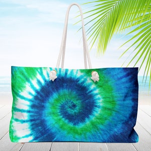 Blue tie dye Personalized Beach bag with rope handles. Custom gift tote bag. Bridesmaid gift, Nautical tote bag, Weekender Travel bag