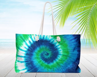 Blue tie dye Personalized Beach bag with rope handles. Custom gift tote bag. Bridesmaid gift, Nautical tote bag, Weekender Travel bag