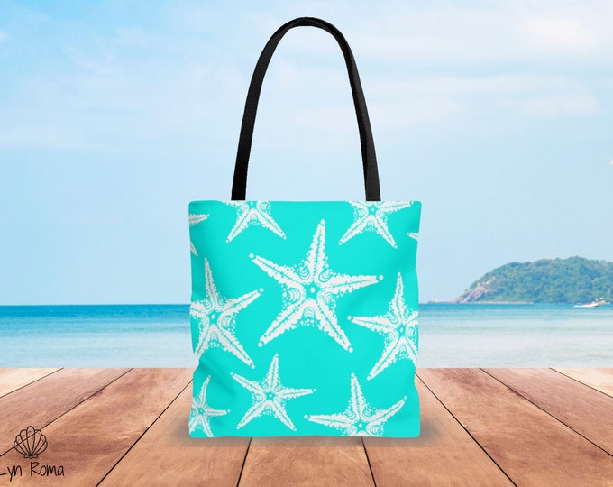 Starfish tote bag, Navy blue bag available in small. medium and large.