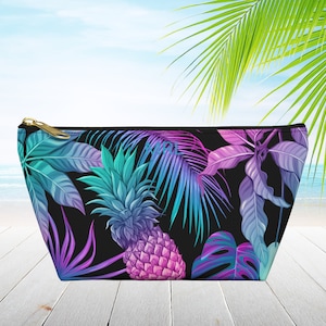 Stampa di foglie di palma tropicale, borsa per accessori personalizzata. Regalo personalizzato Borsa monogramma, organizzatore di borse da viaggio. Regalo per la damigella d&#39;onore, regalo per la festa di nozze.