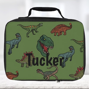 Dinosaur Backpack Green Personalized lunch box. 10&quot; x 7.5&quot; x 3&quot;.
