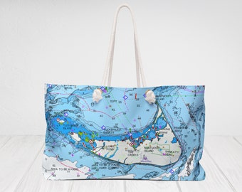 Nantucket beach bag. Nautical map. Rope handle tote bag. 24" x 13" Free Shipping to US