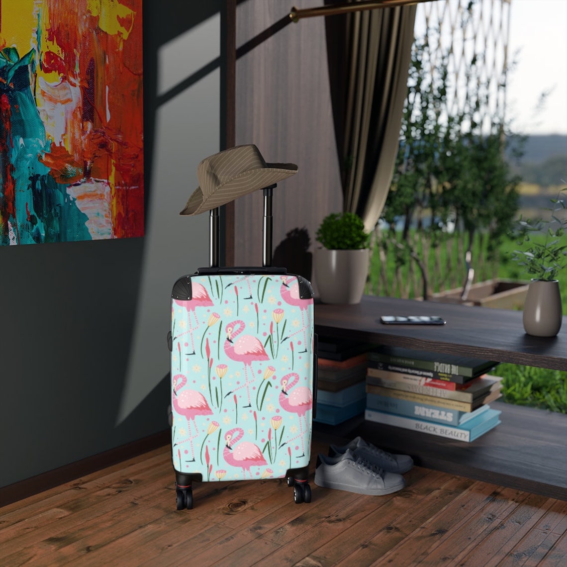 Pink Flamingo Suitcase. Rolling Luggage. Etsy
