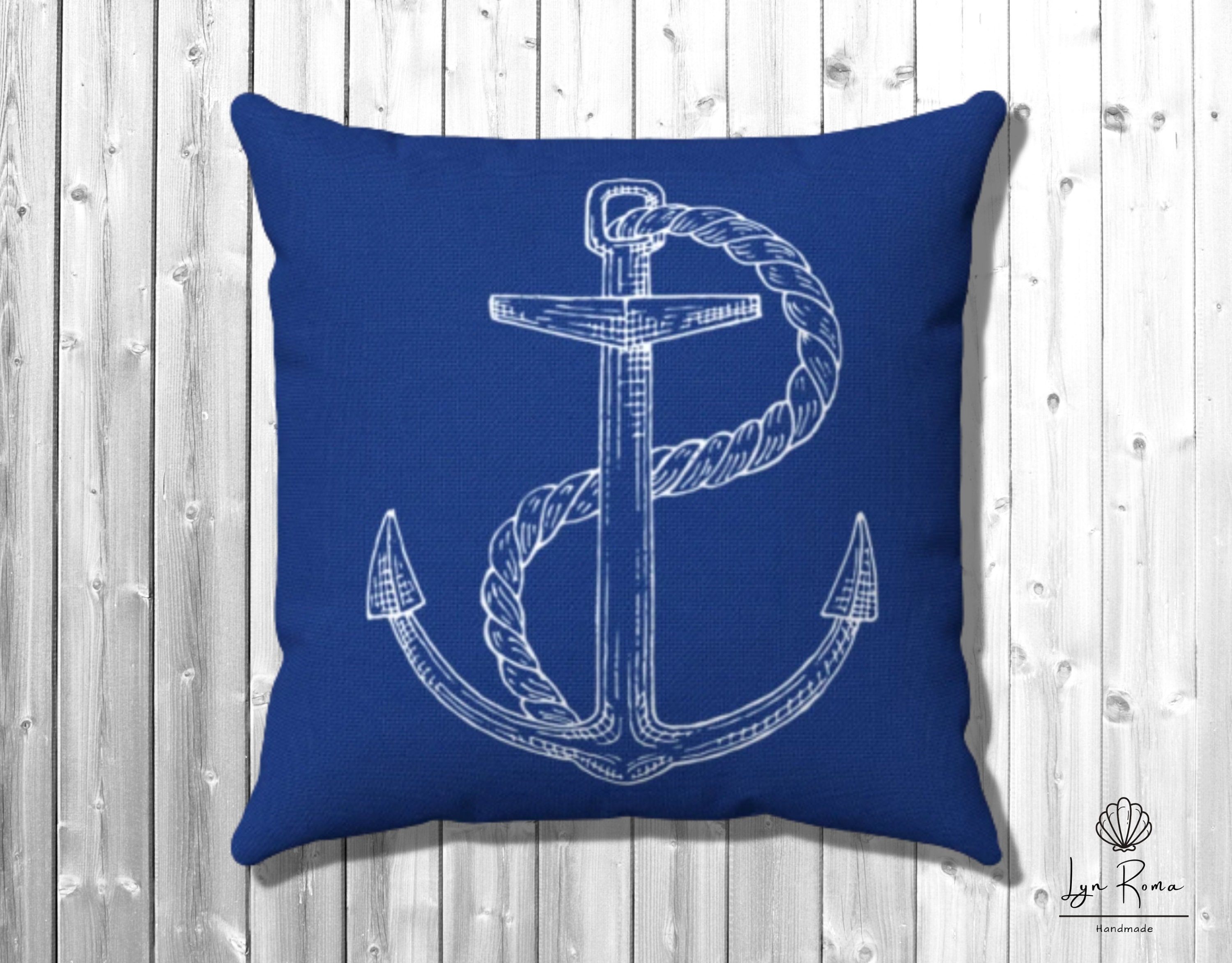 Nautical Navy Blue Anchor Pillow, Square, Spun Polyester. - Etsy
