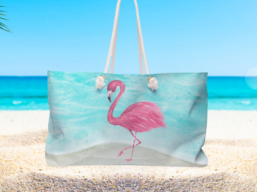 Pink Flamingo Beach Bag: Personalized Extra Large Tote With Rope