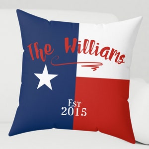 Texas state flag pillow & cover. Personalized Texas throw pillows. Lone star state. Housewarming gift, wedding gift or gift for the home.