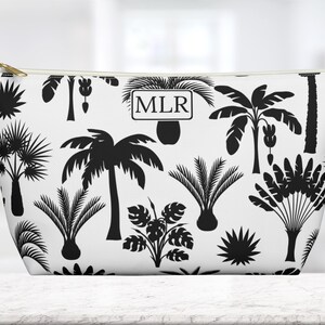 Borsa per accessori personalizzata con palma tropicale. Borsa per cosmetici, borsa da toilette. Organizzatore di borse da viaggio. Regalo personalizzato su misura. Damigella d&#39;onore