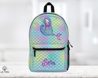 Mochila personalizada con escamas de sirena, bolsa de viaje infantil