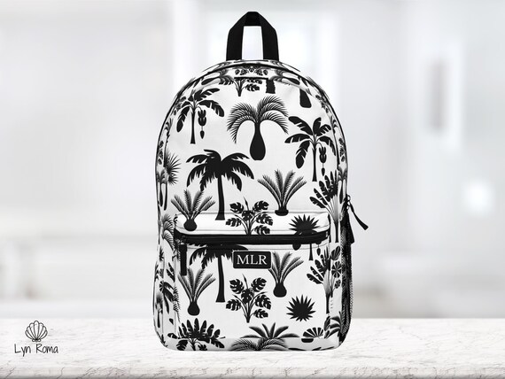Palm Tree Personalized Backpack, Black & White Travel Bag  display picture 2