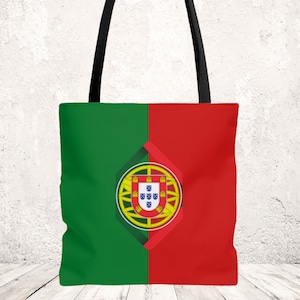 Portuguese Flag Tote Bag with black handles. Available in 3 sizes.