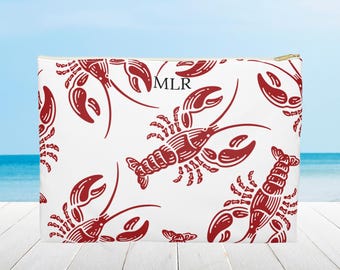 Red Lobster Print Pouch: Personalized Cosmetic Travel Bag, Custom Made Gift