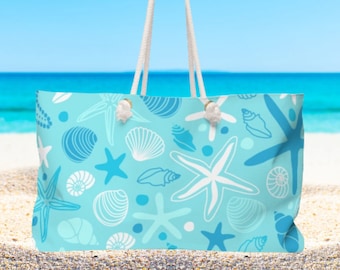 Seestern Muschel Personalisierte Strandtasche mit Seilgriffen. Personalisierte Geschenktasche. Maritime Tasche, Brautjungfer Geschenk, Brautjungfer Geschenk, Weekender Reisetasche