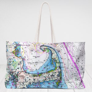 Cape cod beach bag. Personalized Beach bag, rope handles. Extra large Carry all bag, Weekender Travel bag, Custom gift tote bag 24&quot;x 13&quot;x 5&quot;