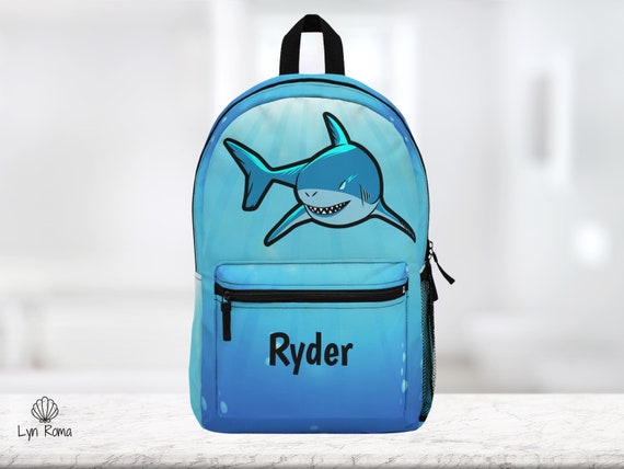 Shark Backpack Blue School Bag. Personalized Backpack 18 X 13 X 5 made in USA Free Shipping. Etsy