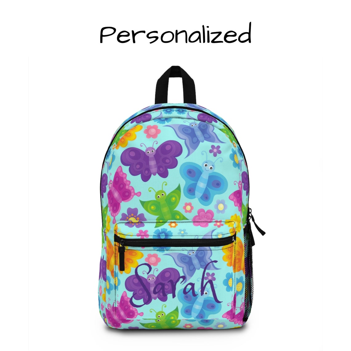 Green And Blue Butterfly Print Backpack
