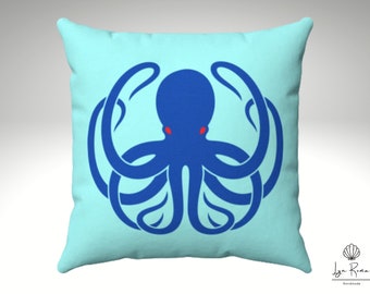 Octopus pillow, Coastal home decor, pillow and cover. Available in 2 sizes.