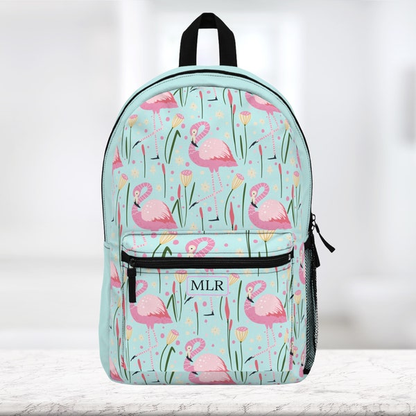Pink Flamingo Backpack. Personalized Backpack 18" x 13" x 5" (Made in USA) Free shipping.
