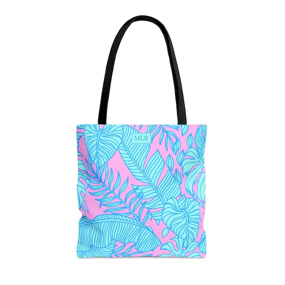 custom made travel tote bag Palm Tree Personalized Tote Bag in Blue and Pink. Everyday Handbag, Travel  Tote or Beach Bag. School or Book Bag. Custom Made Gift