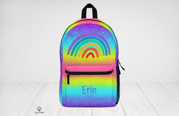 Rainbow Personalized Backpack, Monogram Travel Bag, School 