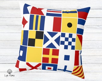 Signal flag Pillow and cover. Coastal home decor. Beach house throw pillows. Boat nautical cushions. Housewarming gift, wedding gift.