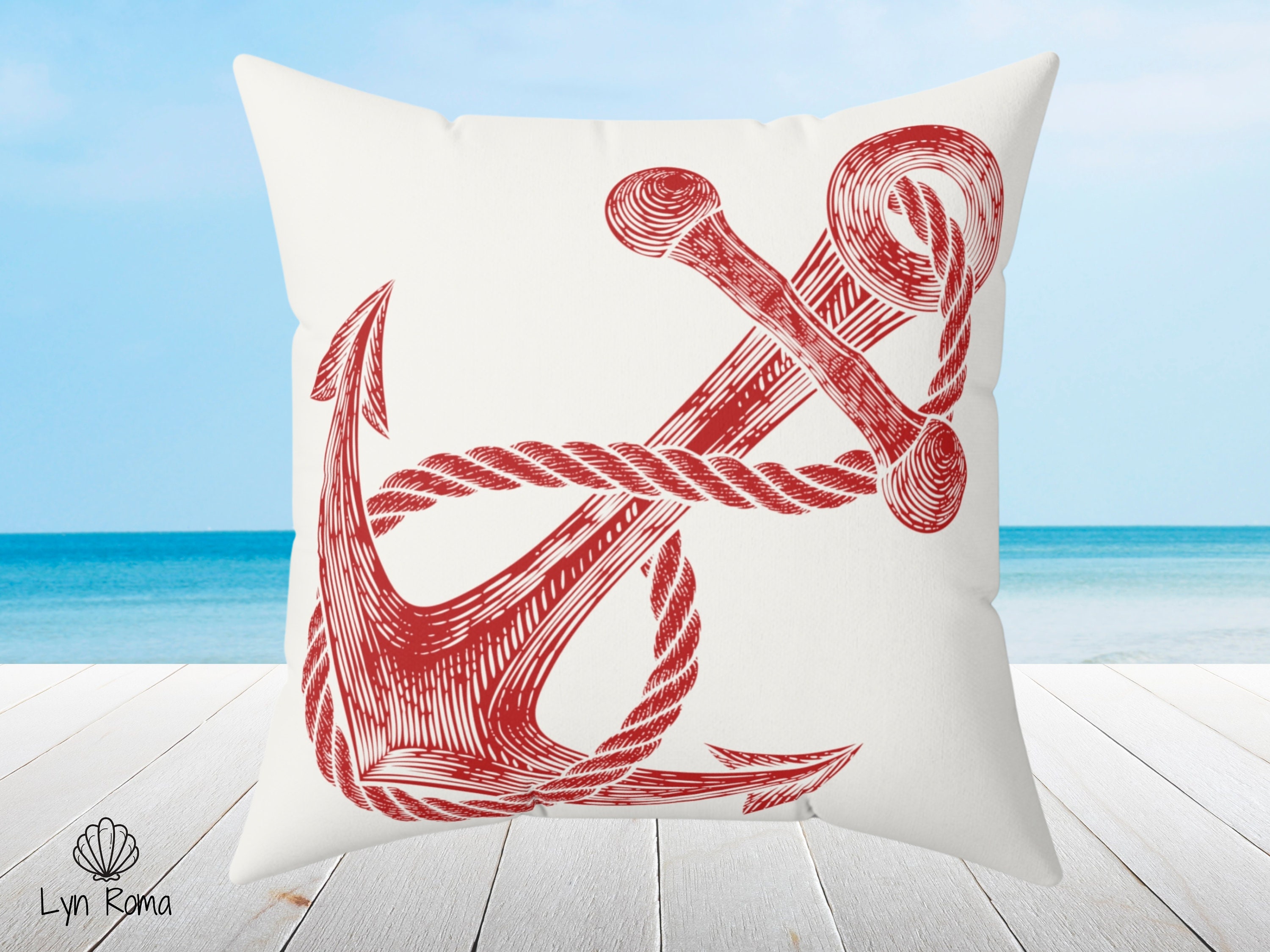 Red Anchor Nautical Throw Pillow and Cover in 3 Sizes. Coastal Home Decor. Gift for the Home. Etsy