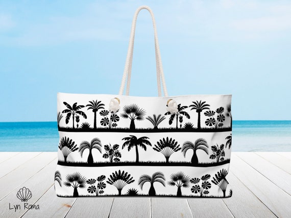 Tropical Palm Tree Print, Extra Large Beach Bag. Rope Handle Tote