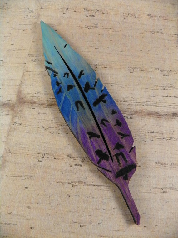 Decorative Wood Burning Pyrography Wall Art A Wood Feather Etsy