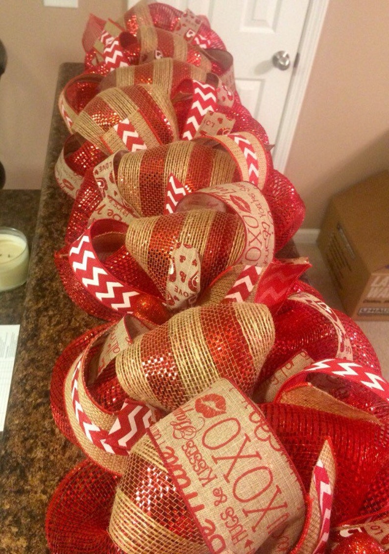 Valentine Garland Red and Burlap Valentine's Day Garland Etsy