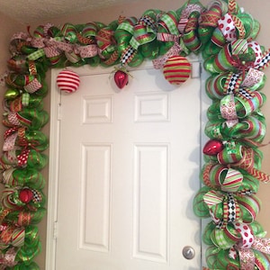 Whimsical Christmas Garland - Red and Green Door Garland - Christmas Garland - Christmas Mantel Decor - Deluxe Christmas Garland