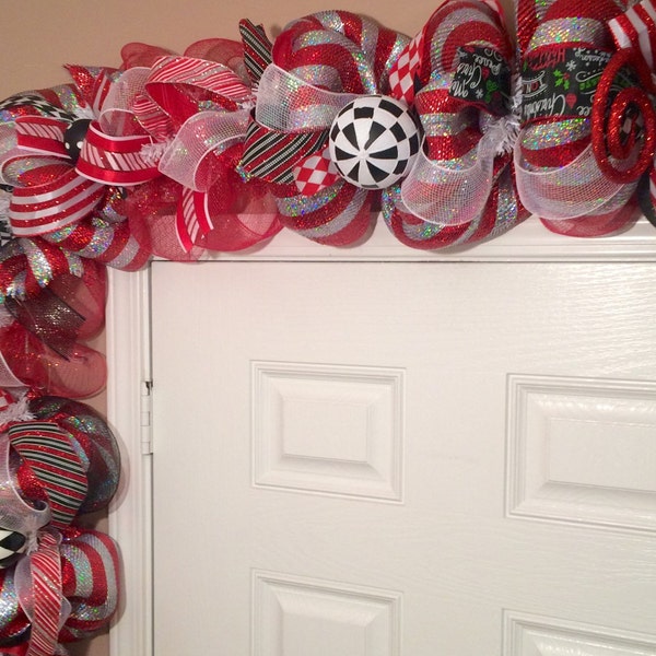 Whimsical Christmas Garland - Red and Black Christmas Garland - Christmas Garland - Christmas Mantel Decor - Deluxe Christmas Garland
