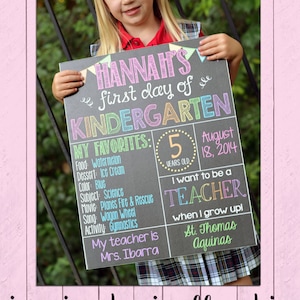 First Day of School Chalkboard Poster First Day of Kindergarten Back to School Sign Chevron First Day of School DIGITAL FILE image 1