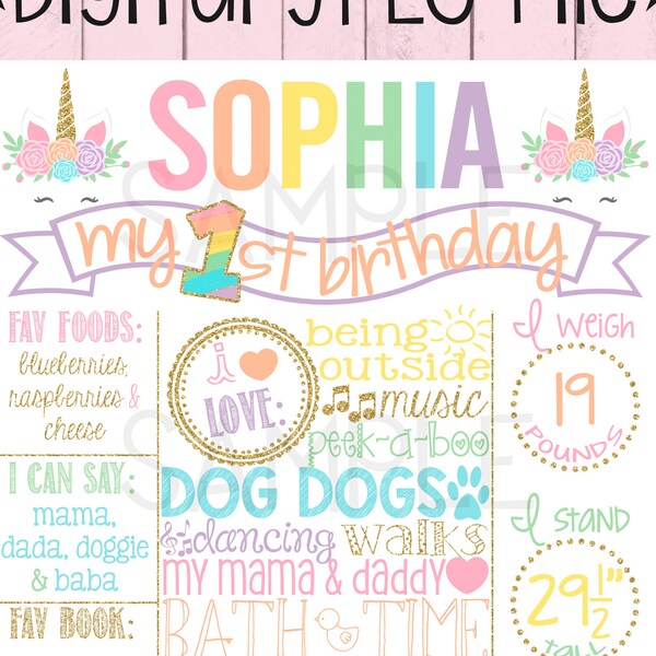 Unicorn Birthday Chalkboard | Girl Birthday Chalkboard | Birthday Board | Unicorn Party | Gold Glitter | Horse Birthday | *DIGITAL FILE*