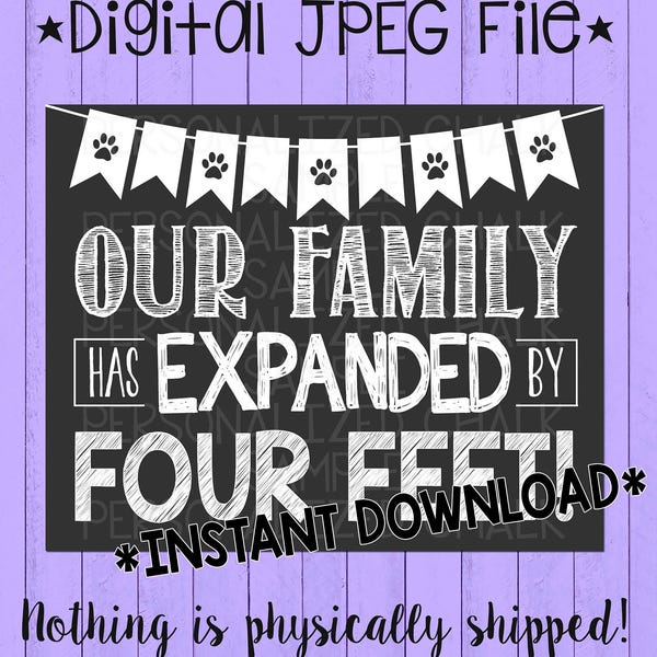 New Puppy Announcement Sign | Expanded by Four Feet | Black and White | New Dog | Size: 8x10 inches | *INSTANT DOWNLOAD*