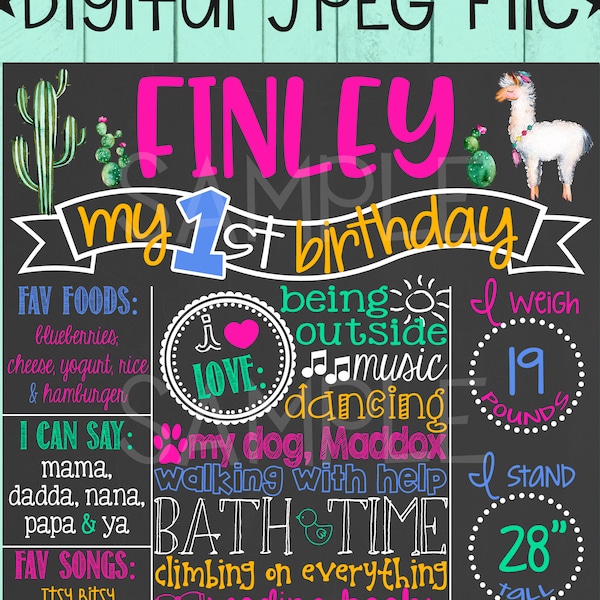 Alpaca Birthday Chalkboard | Girl Birthday Chalkboard | Birthday Board | Llama Party | Cactus | Fiesta | Cinco de Mayo | *DIGITAL FILE*