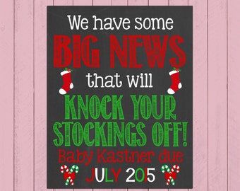 Christmas Pregnancy Announcement Chalkboard Poster | Knock Your Stockings Off | Pregnancy Reveal | Funny | Unique | *DIGITAL FILE*