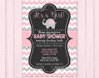 Pink and Gray Elephant Baby Shower Invite | Baby Shower | Custom Invite | Invitation | Little Peanut | Girl Baby Shower | *DIGITAL FILE*