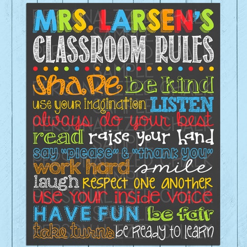 Classroom Rules Colorful Chalk Teacher Art Whole Body Listening 11x14 Art Classroom Printable Classroom Decorations Classroom Wall Art