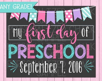 First Day of School Chalkboard Poster Printable | Pre-K | PreSchool | Photo Prop | 1st Day of School | Back to School | *DIGITAL FILE*