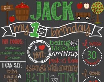 Fall Boy Birthday Chalkboard | Harvest First Birthday Chalkboard | Fall Birthday Board | Apples | Apple Picking | *DIGITAL FILE*