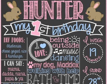 Bunny First Birthday Chalkboard Sign | Pink and Blue | Chalkboard Poster | Some Bunny is 1 | Boy or Girl | *DIGITAL FILE*