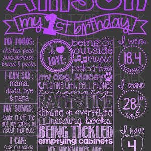 Purple Ombre First Birthday Chalkboard Poster Girl Birthday Board Ombre Purple Boy or Girl Birthday Poster DIGITAL FILE image 2