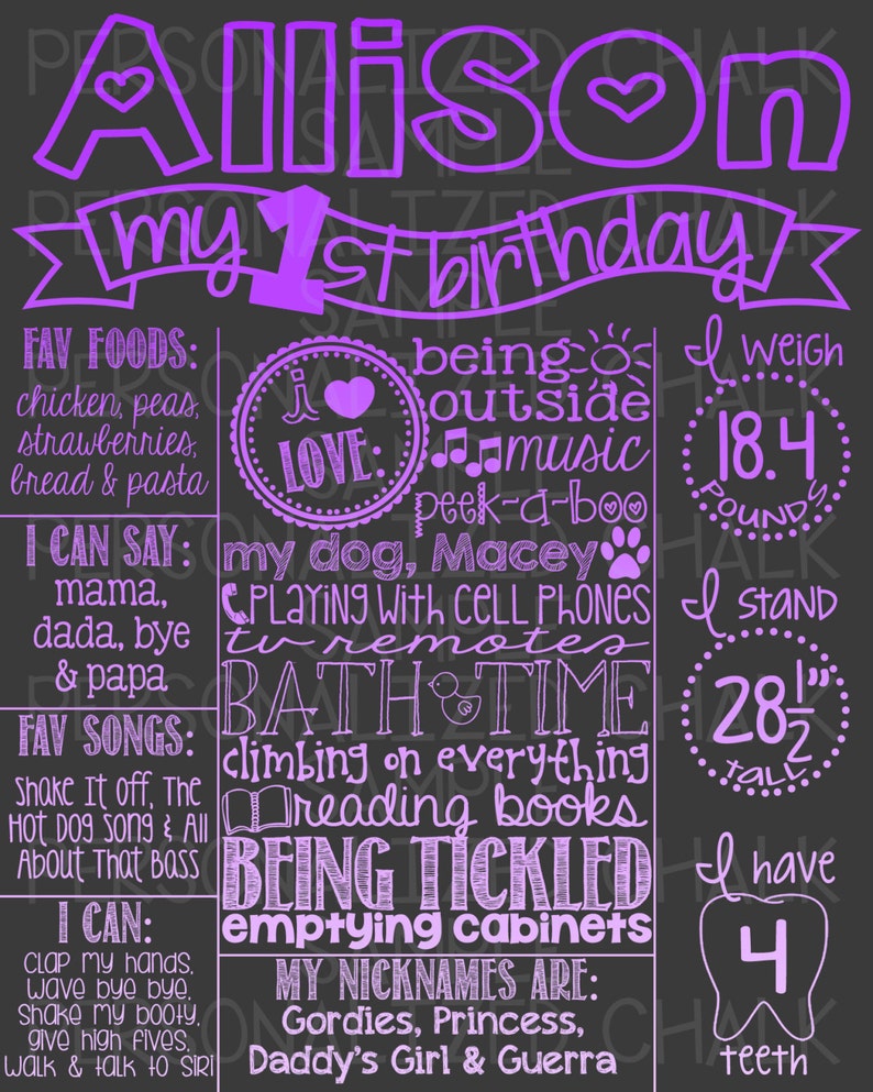 Purple Ombre First Birthday Chalkboard Poster Girl Birthday Board Ombre Purple Boy or Girl Birthday Poster DIGITAL FILE image 2