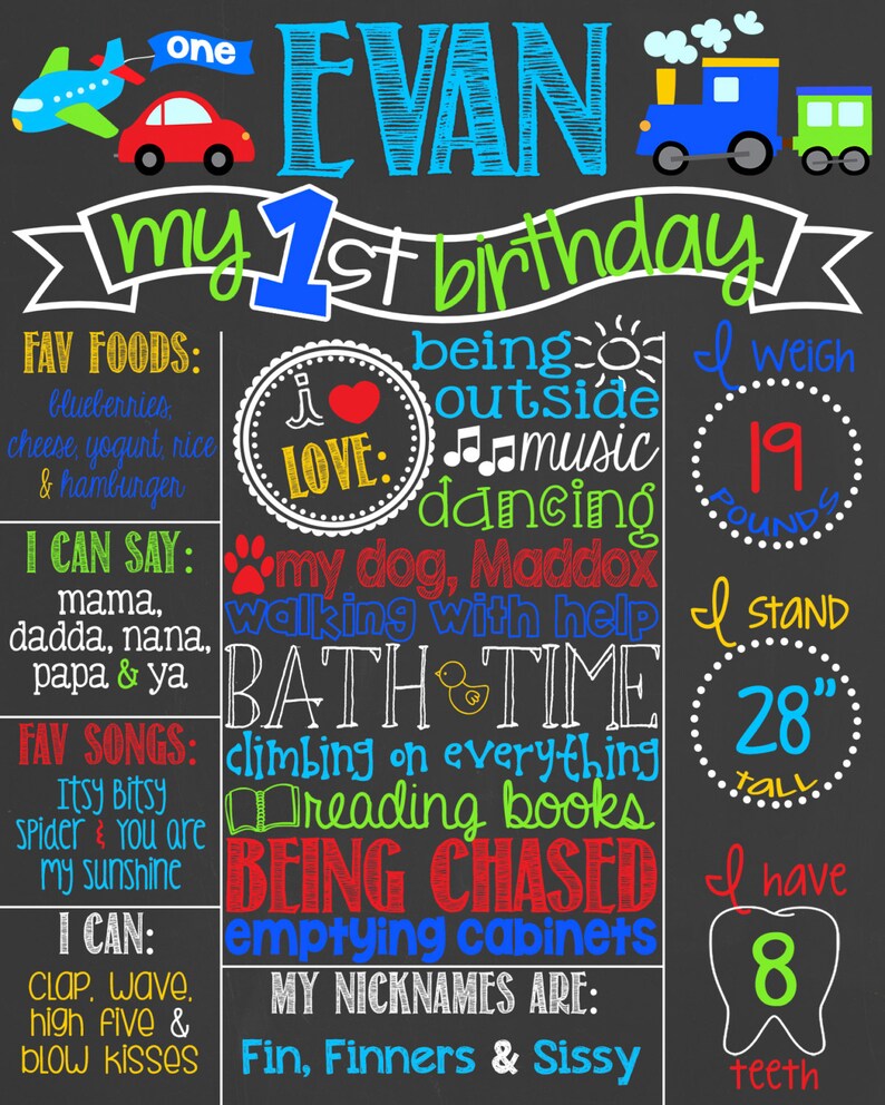 Transportation Birthday Chalkboard Boy Birthday Trains Etsy