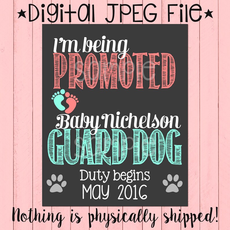 Guard Dog Pregnancy Announcement Chalkboard Poster Dog on Etsy
