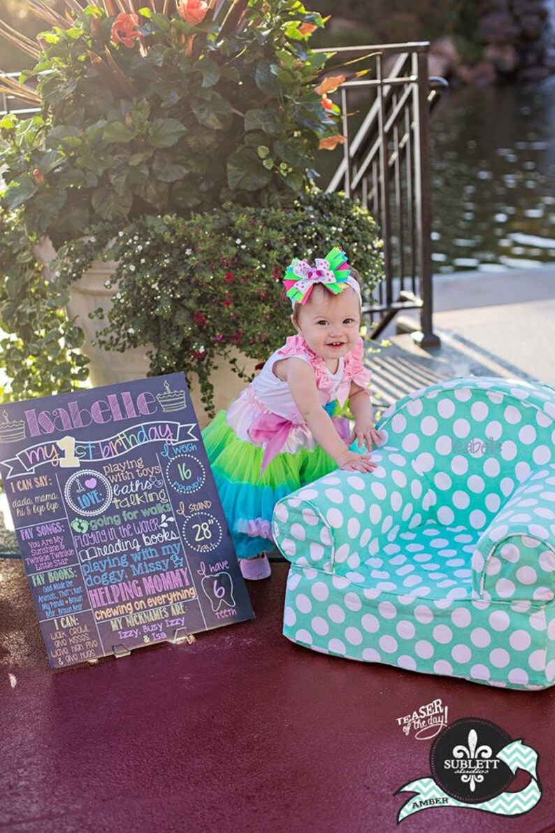 Rainbow First Birthday Chalkboard Poster Girl Birthday | Etsy
