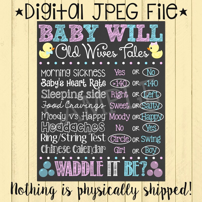 Old Wives Tales Chalkboard Poster Printable Gender Reveal | Etsy