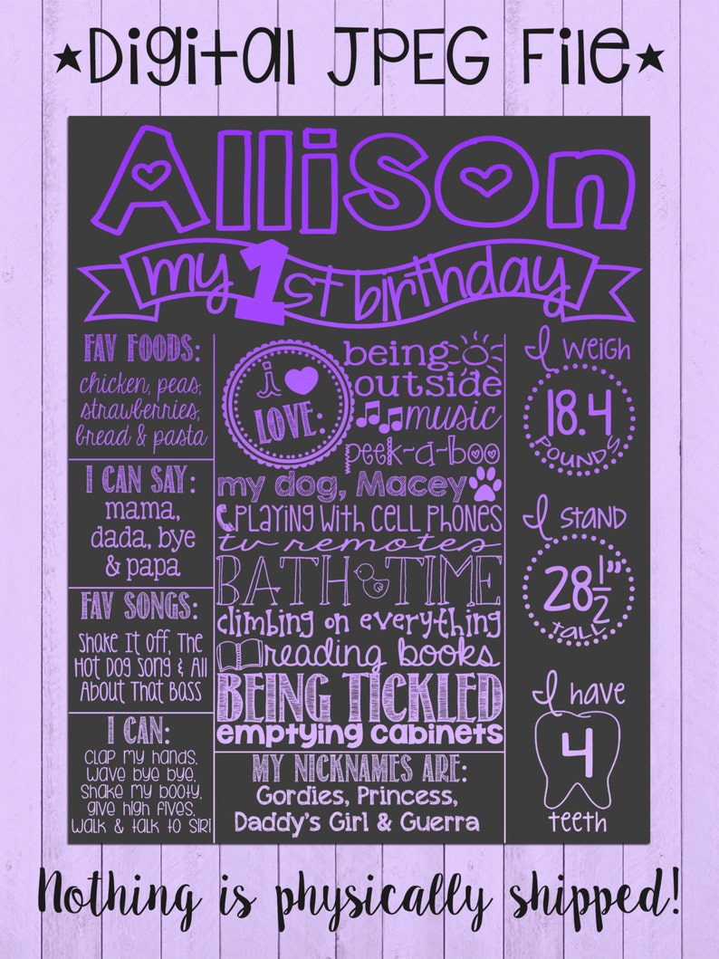 Purple Ombre First Birthday Chalkboard Poster Girl Birthday Board Ombre Purple Boy or Girl Birthday Poster DIGITAL FILE image 1