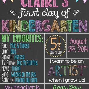 First Day of School Chalkboard Poster First Day of Kindergarten Back to School Sign Chevron First Day of School DIGITAL FILE image 2